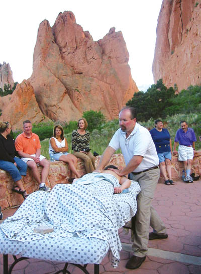 A massage is given at the Garden of the Gods as part of CIMT instruction. 
Courtesy of  CIMT