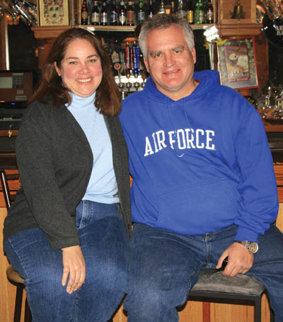 Seated in front of the downstairs bar, Hillary Habeeb and Jeff Mielke enjoy their first day as Thunder & Buttons owners Feb. 26.
Westside Pioneer photo