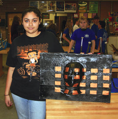 Andreina Segura displays her �Pandora�s Box� project.
Westside Pioneer photo