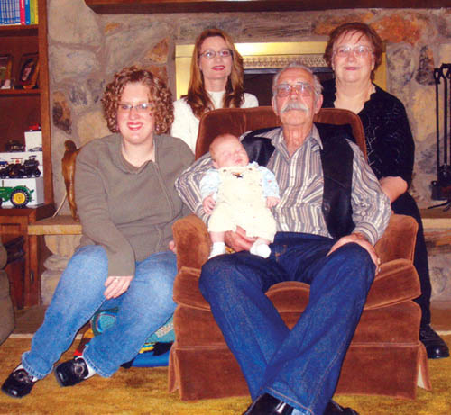 Proud to be a great-great grandfather, Fred Bishop holds
the newest generation of the family, Connor Jace Turner, 
in a recent photo. Also shown are his daughter, Fredda (Bishop) Brozek (far right), her daughter Paula Drexel (second from left) and her daughter (Connor's mother), Krista Drexel.
Courtesy of Fred Bishop