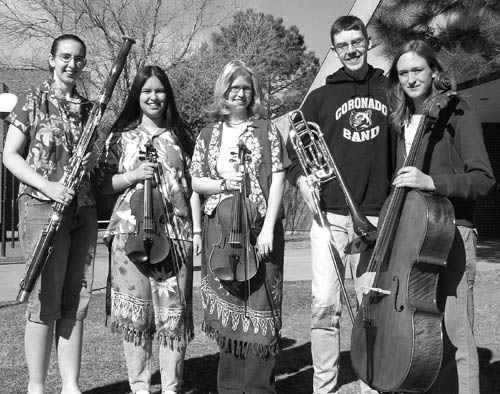 Coronado Highs All-State musicians are (from left) Anna Morris, Aubrey Yeh, Rhonda Wilkinson, Ben Wolf and 
Veselka Kuzma.
Westsdie Pioneer photo