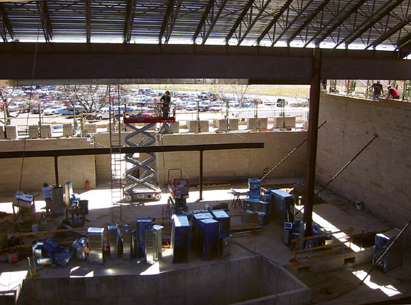 The Coronado High auditorium is shown in a recent construction shot from inside, at about the height of the new balcony.
Courtesy of Jeff Brisk