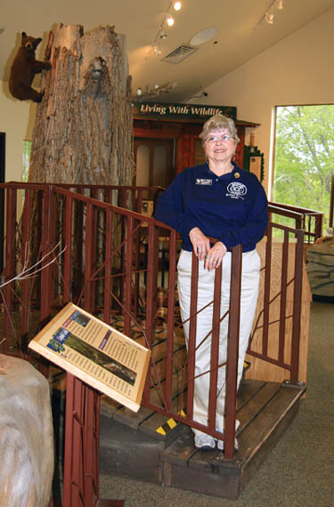 Shirley Gipson, president of the Naturalist Docent
Organization for El Paso County Parks� nature centers,
stands among exhibits on the main floor of the Bear Creek Nature Center, 245 Bear Creek Road.
Westside Pioneer photo