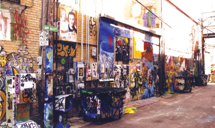 A portion of �Art Alley� in Rapid City, S.D., is shown in this photo taken by My Daughter�s Deli owner Sharon Smith last 
September. Fascinated by its diversity and talent, she is seeking to replicate it inside her restaurant.
Courtesy of Sharon Smith